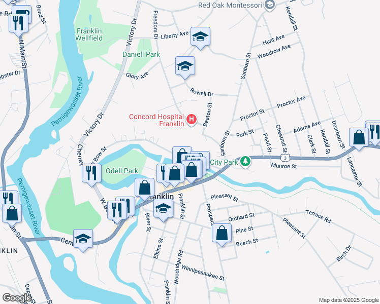 map of restaurants, bars, coffee shops, grocery stores, and more near 15 Aiken Avenue in Franklin