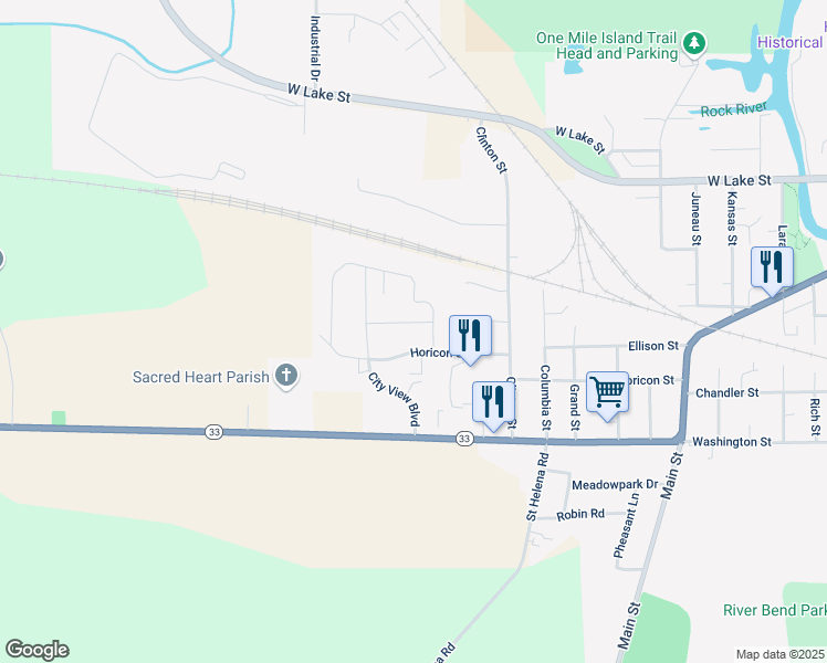 map of restaurants, bars, coffee shops, grocery stores, and more near 705 Neitzel Street in Horicon