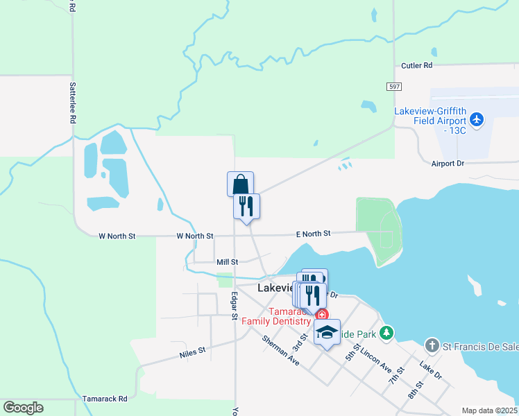 map of restaurants, bars, coffee shops, grocery stores, and more near 423 North Lincoln Avenue in Lakeview