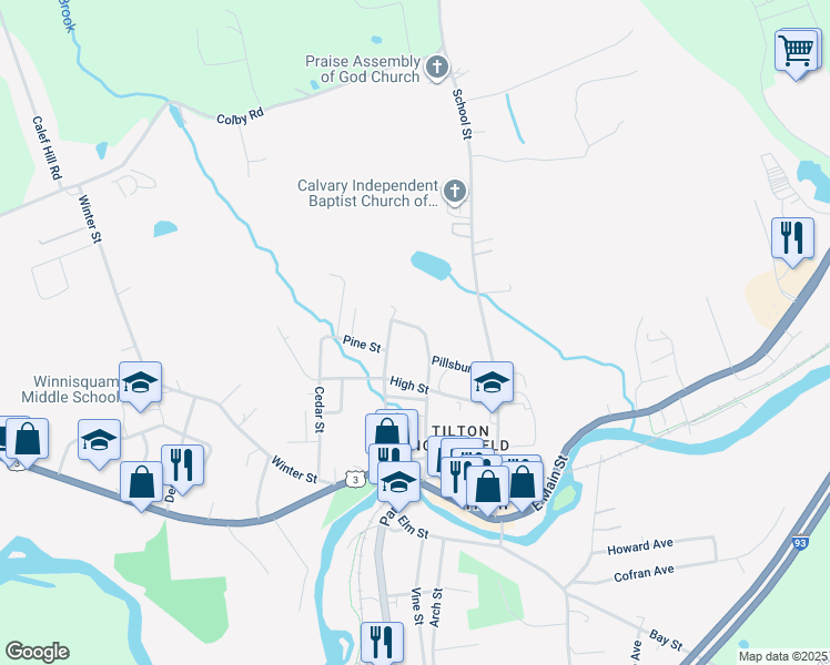 map of restaurants, bars, coffee shops, grocery stores, and more near 6 Daniel Drive in Tilton