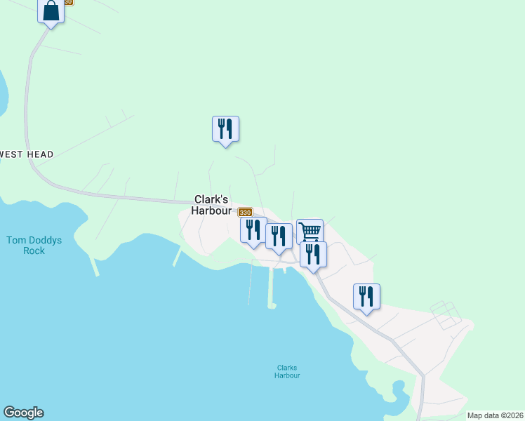 map of restaurants, bars, coffee shops, grocery stores, and more near 6 School Street in Clark's Harbour