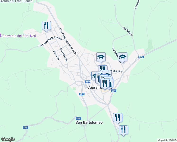 map of restaurants, bars, coffee shops, grocery stores, and more near 147 Via Giacomo Matteotti in Cupramontana