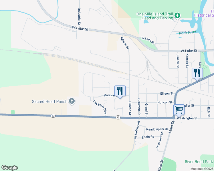map of restaurants, bars, coffee shops, grocery stores, and more near 705 Neitzel Street in Horicon