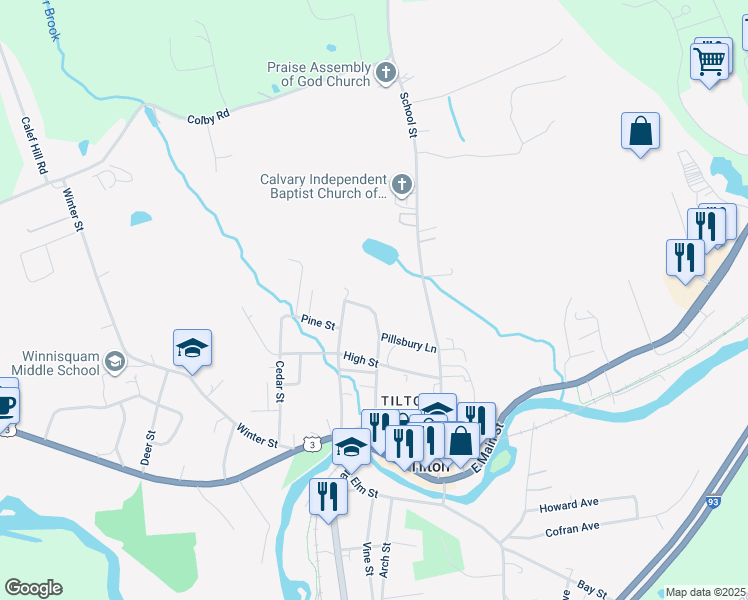 map of restaurants, bars, coffee shops, grocery stores, and more near 6 Daniel Drive in Tilton