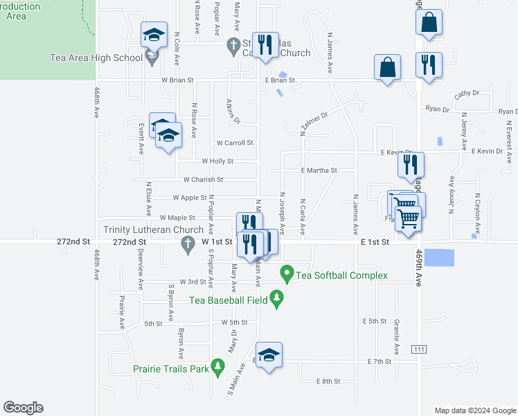 map of restaurants, bars, coffee shops, grocery stores, and more near 200 North Main Avenue in Hartford