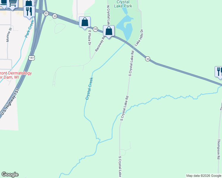 map of restaurants, bars, coffee shops, grocery stores, and more near N7019 South Crystal Lake Road in Beaver Dam
