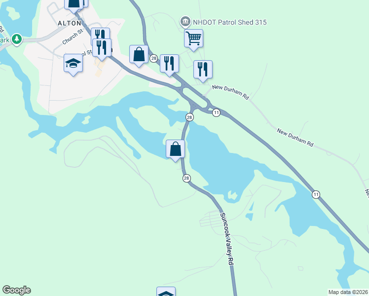 map of restaurants, bars, coffee shops, grocery stores, and more near 54 Suncook Valley Road in Alton