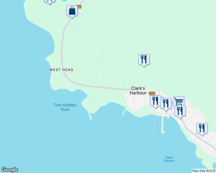 map of restaurants, bars, coffee shops, grocery stores, and more near 2558 Main Street in Clark's Harbour