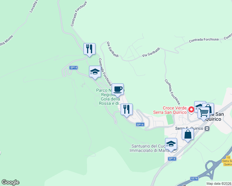 map of restaurants, bars, coffee shops, grocery stores, and more near 16 Via Garibaldi in Serra San Quirico