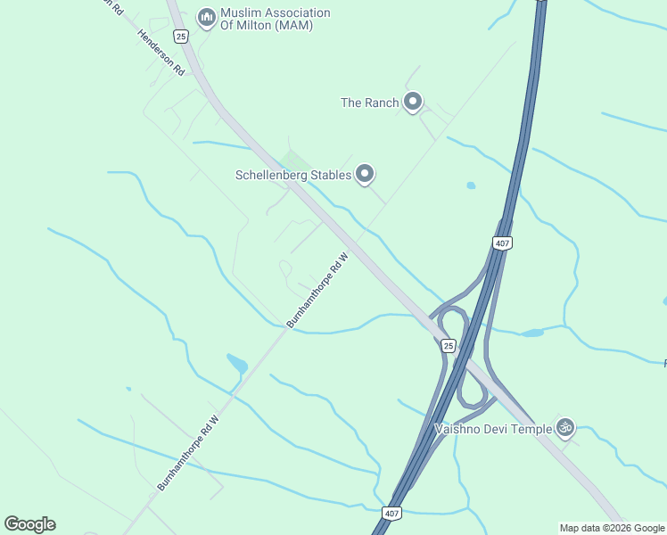 map of restaurants, bars, coffee shops, grocery stores, and more near 3029 Burnhamthorpe Road West in Milton