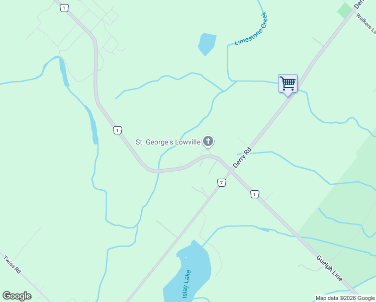 map of restaurants, bars, coffee shops, grocery stores, and more near 7063 Guelph Line in Milton