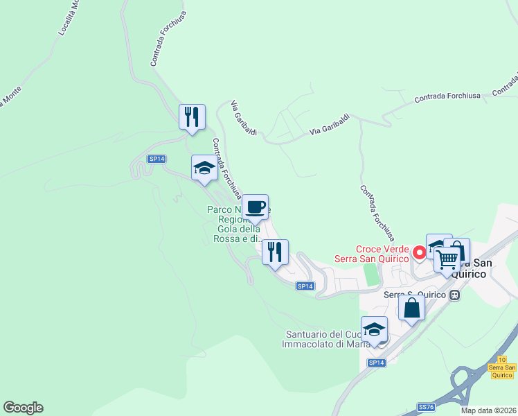 map of restaurants, bars, coffee shops, grocery stores, and more near 16 Via Garibaldi in Serra San Quirico
