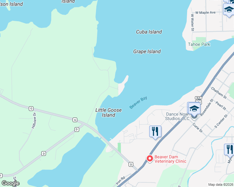 map of restaurants, bars, coffee shops, grocery stores, and more near N7046 Linde Road in Beaver Dam