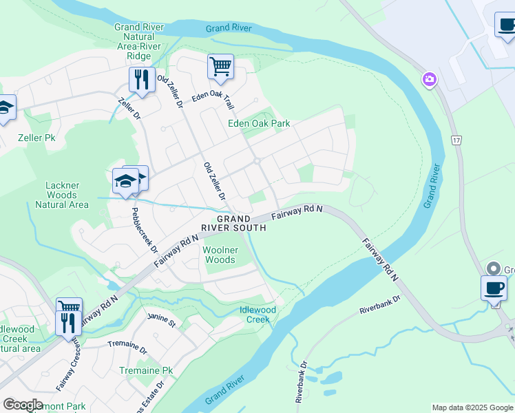 map of restaurants, bars, coffee shops, grocery stores, and more near 70 Willowrun Drive in Kitchener