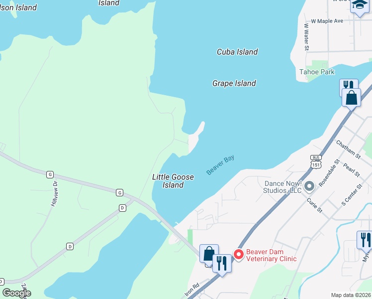 map of restaurants, bars, coffee shops, grocery stores, and more near N7046 Linde Rd in Beaver Dam