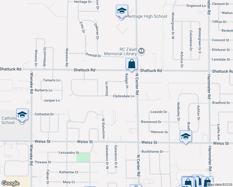 map of restaurants, bars, coffee shops, grocery stores, and more near 5144 Clydesdale Lane in Saginaw