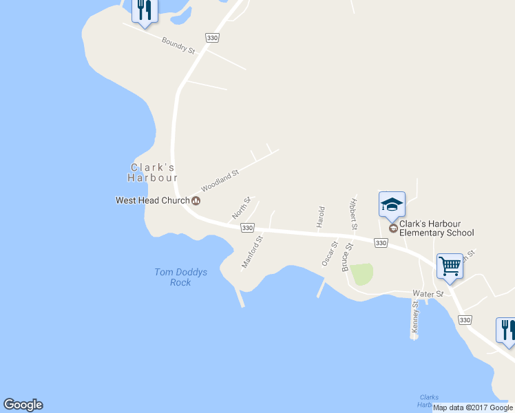 map of restaurants, bars, coffee shops, grocery stores, and more near 28 Hilbert Street in Clark's Harbour