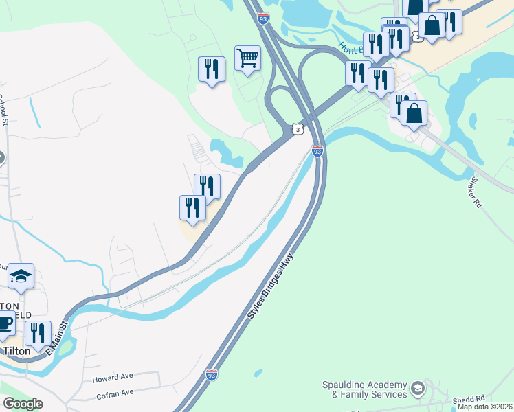 map of restaurants, bars, coffee shops, grocery stores, and more near 66 East Main Street in Tilton