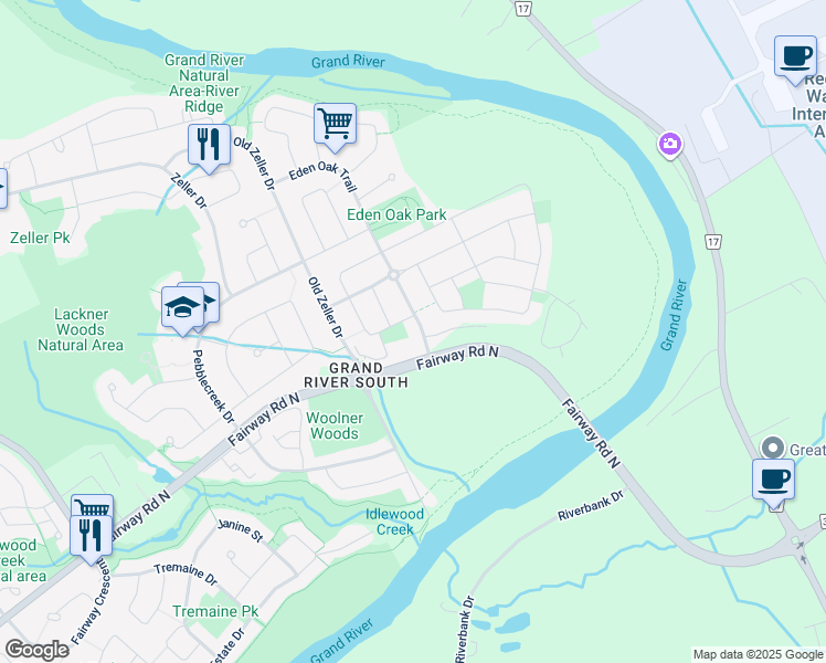 map of restaurants, bars, coffee shops, grocery stores, and more near 70 Willowrun Drive in Kitchener
