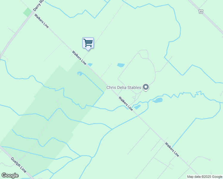 map of restaurants, bars, coffee shops, grocery stores, and more near Walkers Line in Burlington