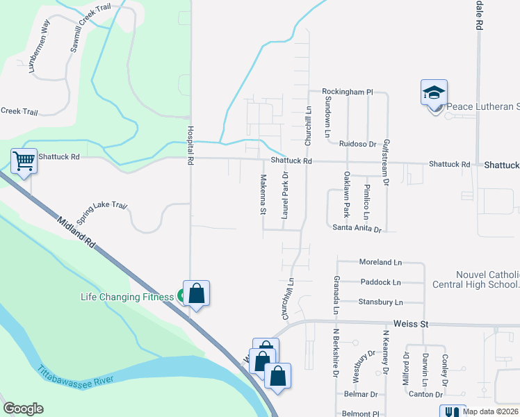 map of restaurants, bars, coffee shops, grocery stores, and more near 6649 Rosemont Dr in Saginaw Charter Township