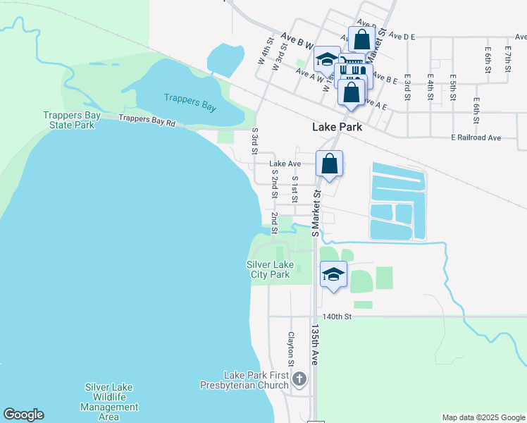 map of restaurants, bars, coffee shops, grocery stores, and more near 502 2nd Street in Lake Park