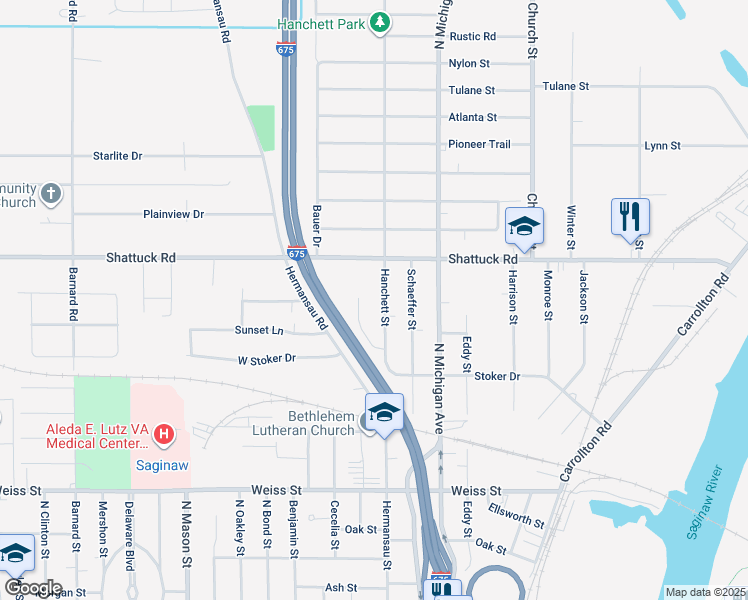 map of restaurants, bars, coffee shops, grocery stores, and more near 3016 Gladwin Street in Saginaw