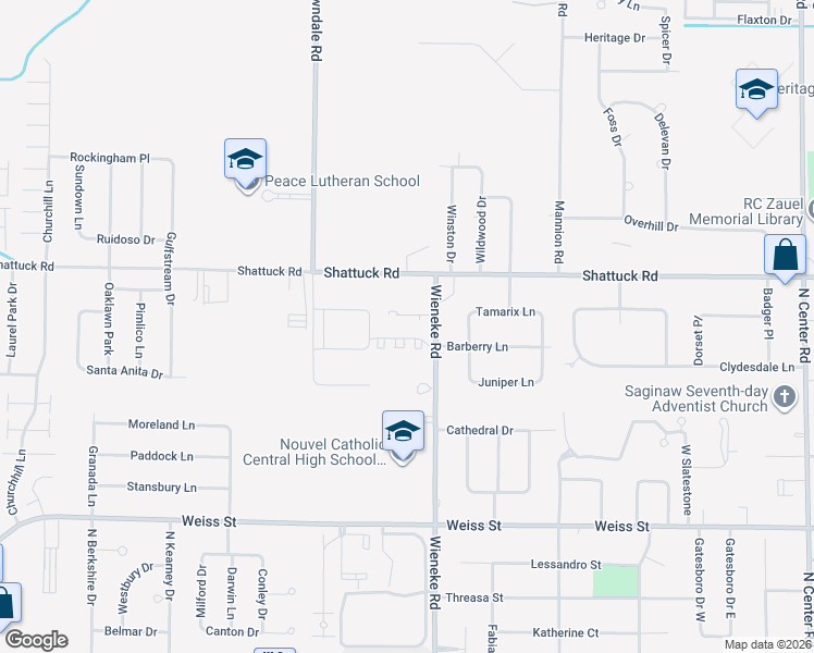 map of restaurants, bars, coffee shops, grocery stores, and more near 5811 Metzger Court in Saginaw