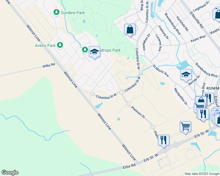 map of restaurants, bars, coffee shops, grocery stores, and more near in Waterloo