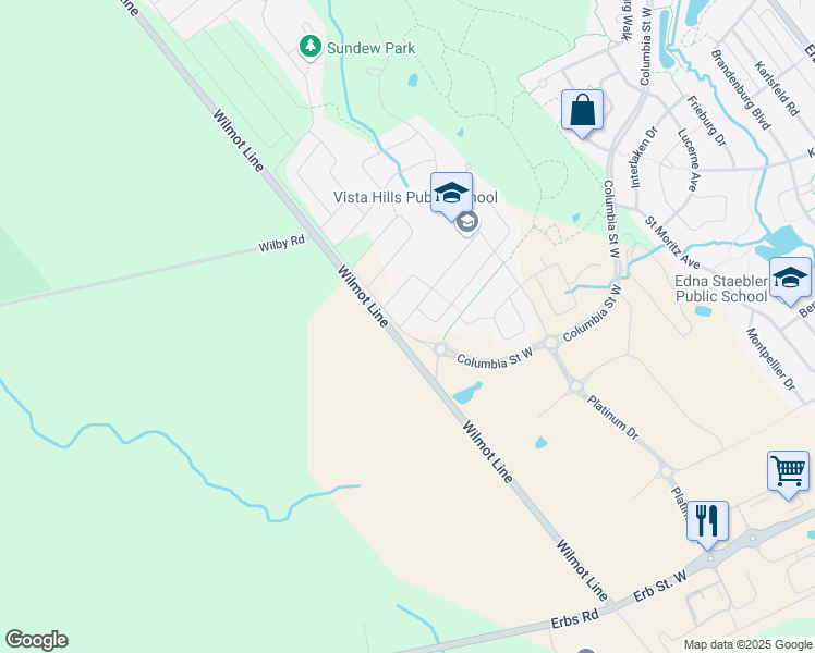 map of restaurants, bars, coffee shops, grocery stores, and more near 259 Sweet Gale Street in Waterloo