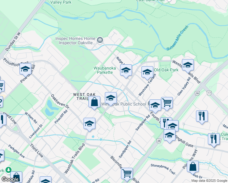 map of restaurants, bars, coffee shops, grocery stores, and more near 1246 Bingham Road in Oakville