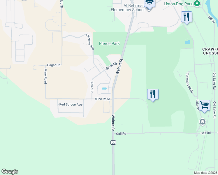map of restaurants, bars, coffee shops, grocery stores, and more near 1300 Walnut Street in Baraboo