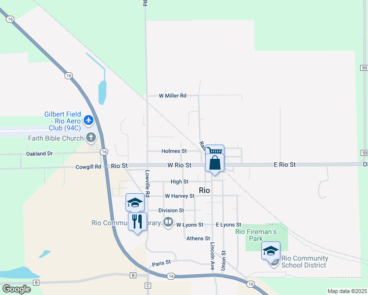map of restaurants, bars, coffee shops, grocery stores, and more near 125 Holmes Street in Rio