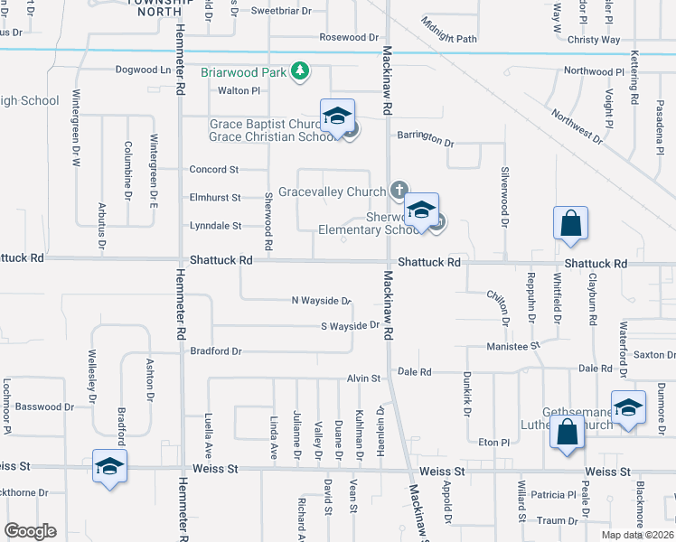 map of restaurants, bars, coffee shops, grocery stores, and more near 4075 Shattuck Road in Saginaw