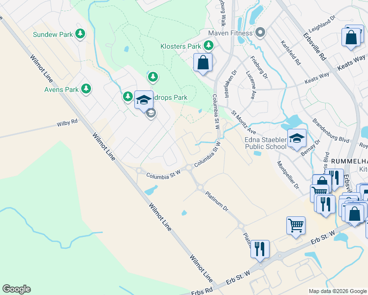 map of restaurants, bars, coffee shops, grocery stores, and more near in Waterloo