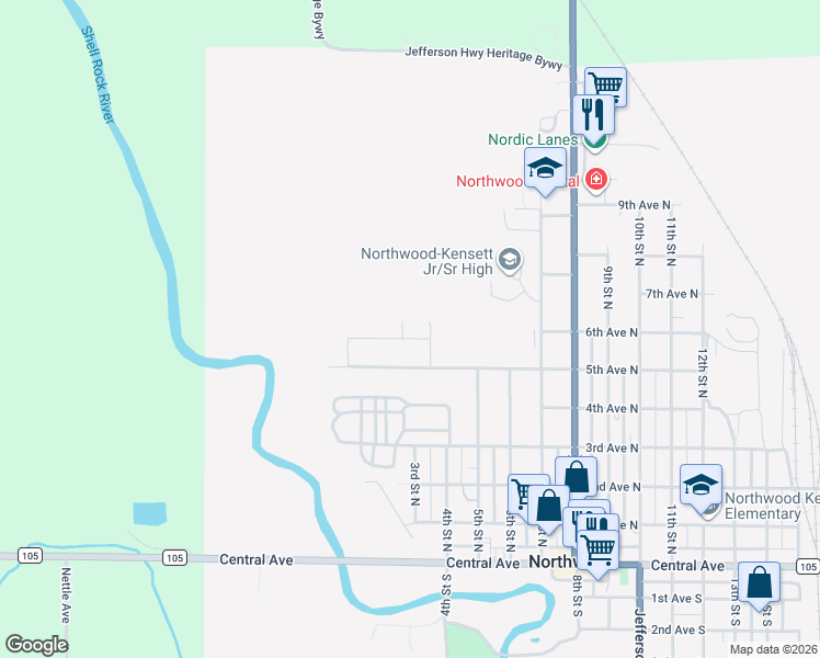 map of restaurants, bars, coffee shops, grocery stores, and more near 500-578 Nature Ave in Northwood