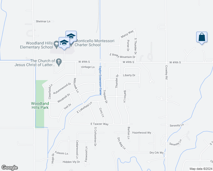 map of restaurants, bars, coffee shops, grocery stores, and more near 5223 Treyden Circle in Idaho Falls
