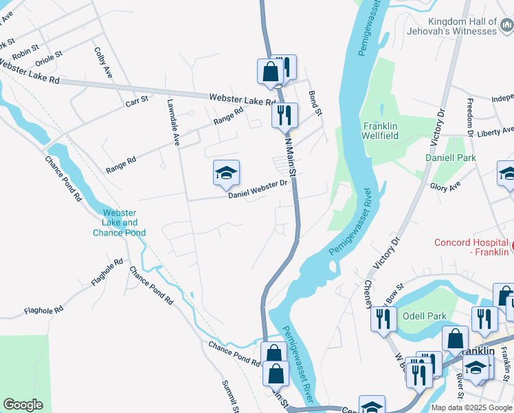 map of restaurants, bars, coffee shops, grocery stores, and more near 11 Plains Court in Franklin