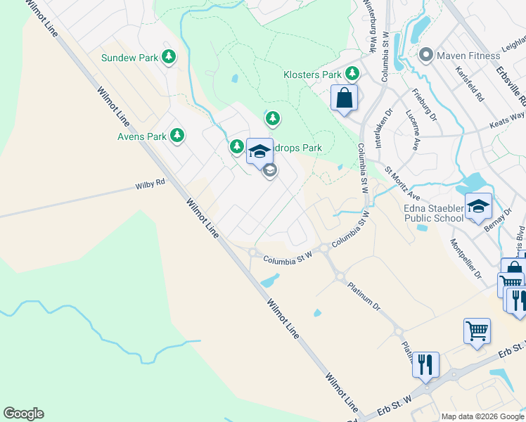 map of restaurants, bars, coffee shops, grocery stores, and more near in Waterloo