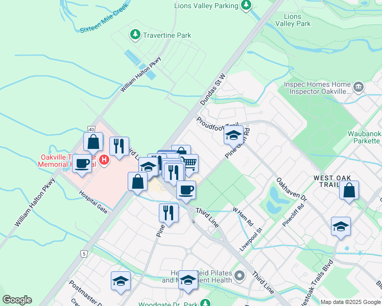 map of restaurants, bars, coffee shops, grocery stores, and more near 2456 Lazio Lane in Oakville