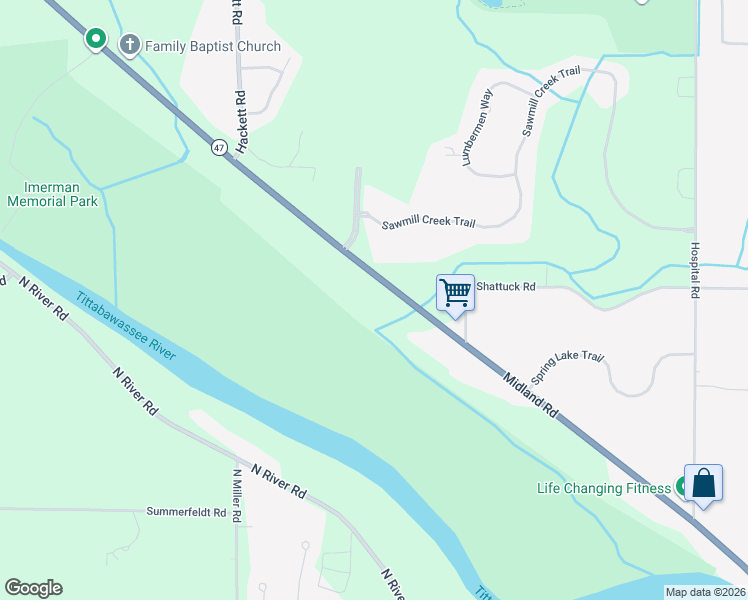 map of restaurants, bars, coffee shops, grocery stores, and more near 3000 Midland Road in Saginaw