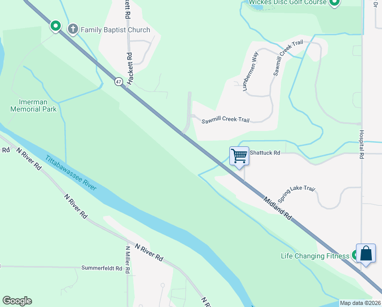 map of restaurants, bars, coffee shops, grocery stores, and more near 3000 Midland Road in Saginaw