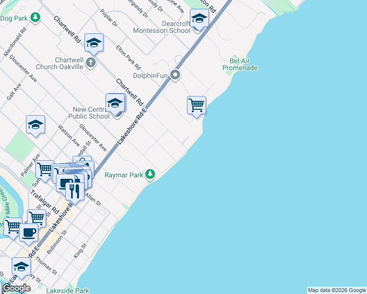 map of restaurants, bars, coffee shops, grocery stores, and more near 6 Chartwell Road in Toronto