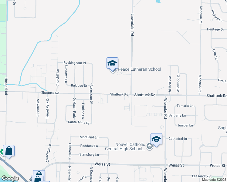 map of restaurants, bars, coffee shops, grocery stores, and more near 6140 Shattuck Road in Saginaw