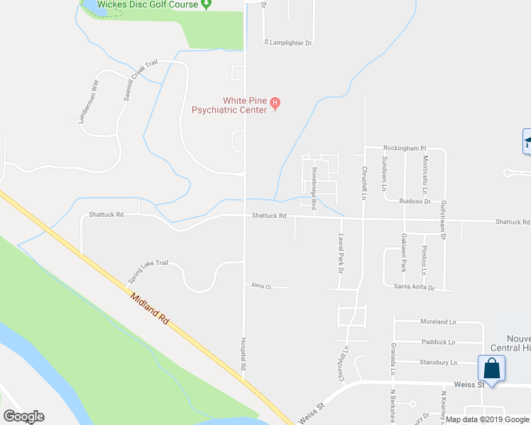 map of restaurants, bars, coffee shops, grocery stores, and more near 6974 Shattuck Road in Saginaw