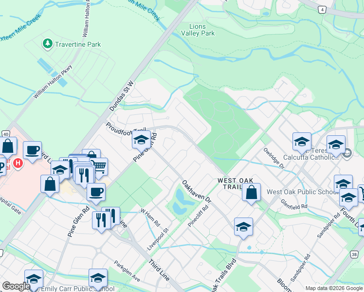 map of restaurants, bars, coffee shops, grocery stores, and more near 1309 Ashwood Terrace in Oakville