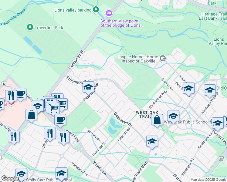 map of restaurants, bars, coffee shops, grocery stores, and more near 1309 Ashwood Terrace in Oakville