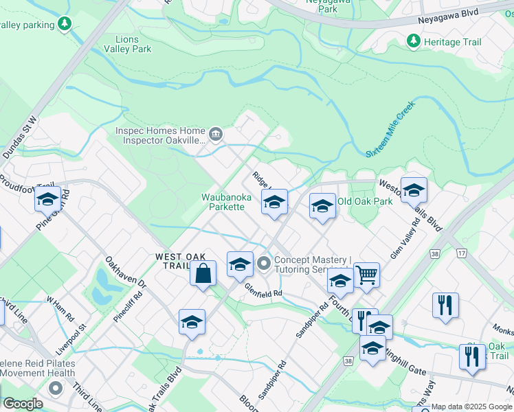 map of restaurants, bars, coffee shops, grocery stores, and more near 2234 Dale Ridge Drive in Oakville
