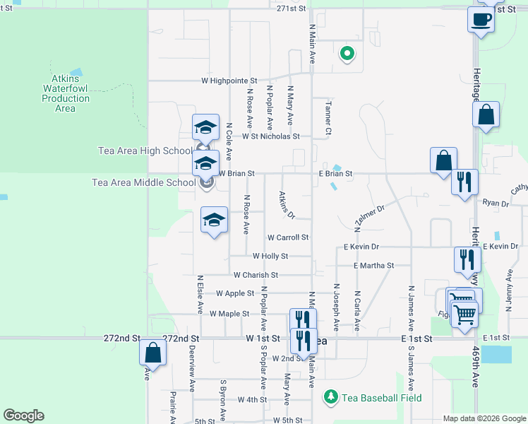 map of restaurants, bars, coffee shops, grocery stores, and more near 301 West Drew Street in Tea