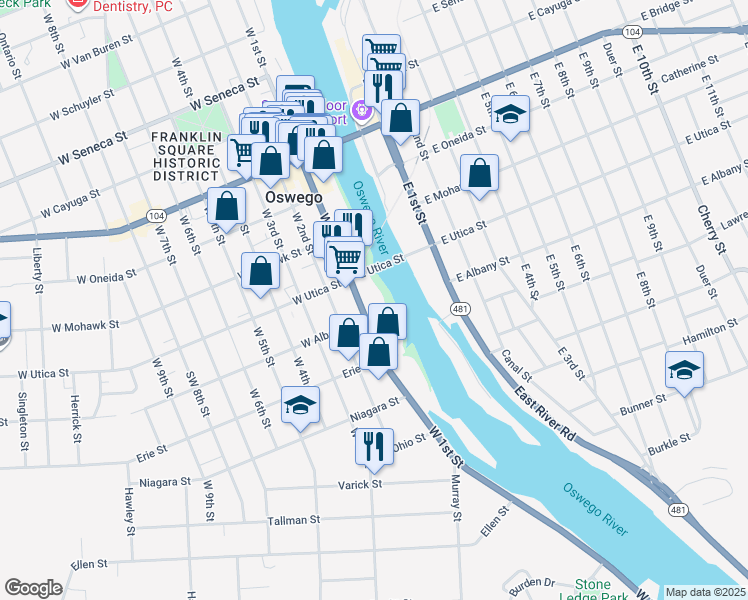 map of restaurants, bars, coffee shops, grocery stores, and more near 1830 Bridie Manor in Oswego